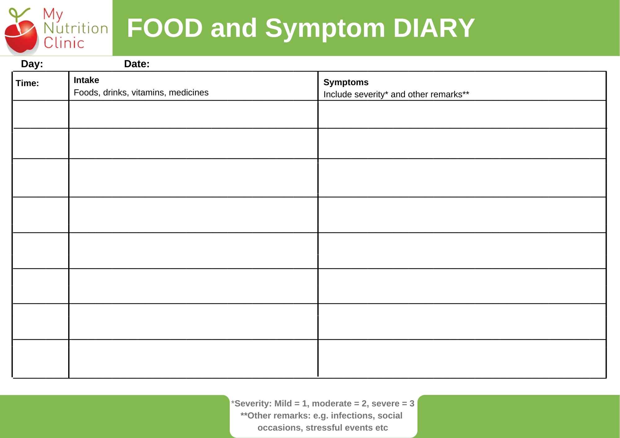 Food And Symptom Tracker Printable